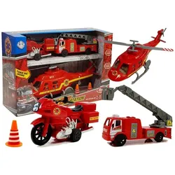 Satz von Feuerwehrfahrzeugen Hubschraubermotor-Lichtgeräusche