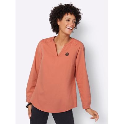 Longbluse CASUAL LOOKS, Damen, Gr. 50, orange (papaya), 100% Baumwolle, unifarben, Rundhals, Blusen Longbluse