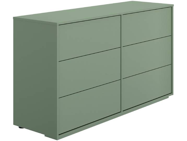 Kommode GAMI Jade , grün, B:140cm H:80cm T:45cm, Holzwerkstoff, Sideboards, Kommode, Kommode mit 6 Schubladen