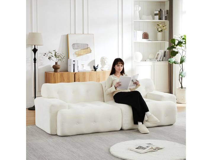 Canapé 2 places extra large AESVAR en chenille beige sans montage 224 x 104 x 66 cm