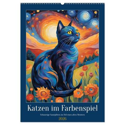 Katzen im Farbenspiel (Wandkalender 2026 DIN A2 hoch), CALVENDO Monatskalender
