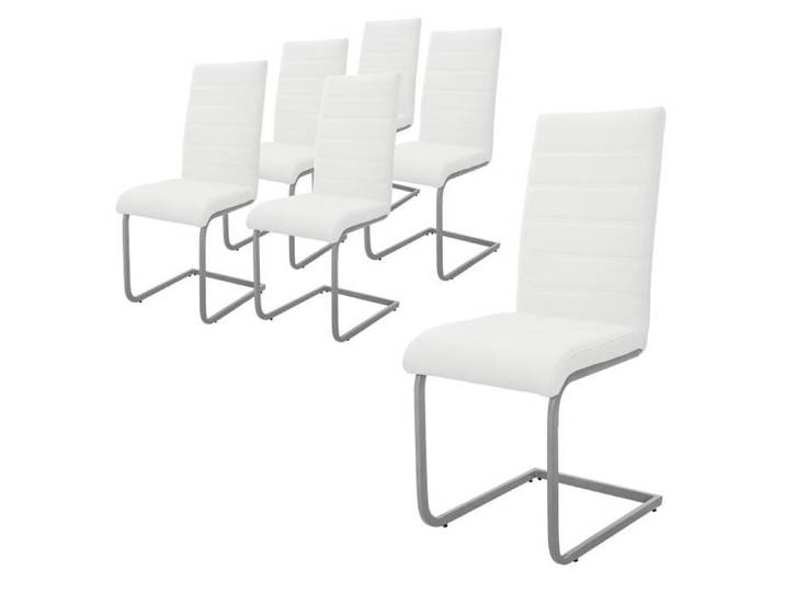 ML-Design 6 Chaises à Piétement de Salle à Manger Blanc Simili et Métal Design Cantilever Haut Dossier Chaise de Cuisine Rembourrée