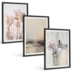 BILDER SET 3er Set - 40x60 cm Schwarzer Rahmen - Abstrakte Vegetationsmuster