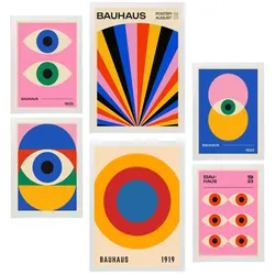 POSTER Set Mit 6 Geometrische Bauhaus Formen & Augen A3 & A4 Weißer Rahmen