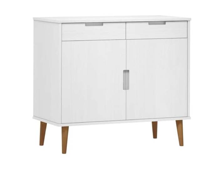 Kaorsrow Sideboard MOLDE Weiß 90x40x80 cm Kommode Kiefer massiv Skandinavischer Beistellschrank fürs Wohnzimmer mit 2 Schubladen, 2 Türen und Schutz gegen Umkippen in mattem Finish.