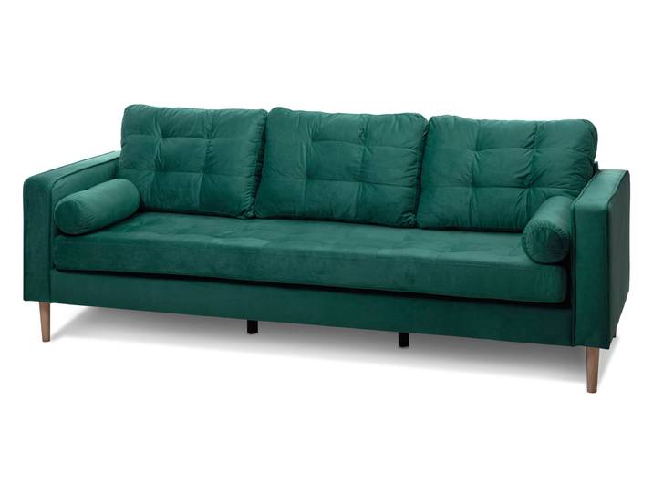 GLAMMI 3-Sitzer Sofa mit Samtbezug, Füße Buche massiv, Dunkelgrün