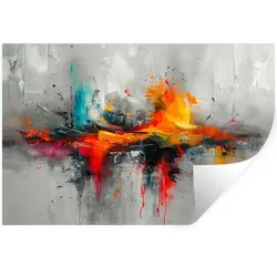 WANDTATTOO Moderne Kunst - Orange - Grau - Abstrakt Wandsticker 120x80 cm