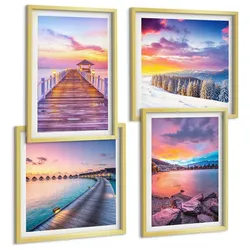 BILDER SET 4er Set - 50x50 cm & 40x60 cm Goldrahmen - Winterlandschaft des Pierbergs