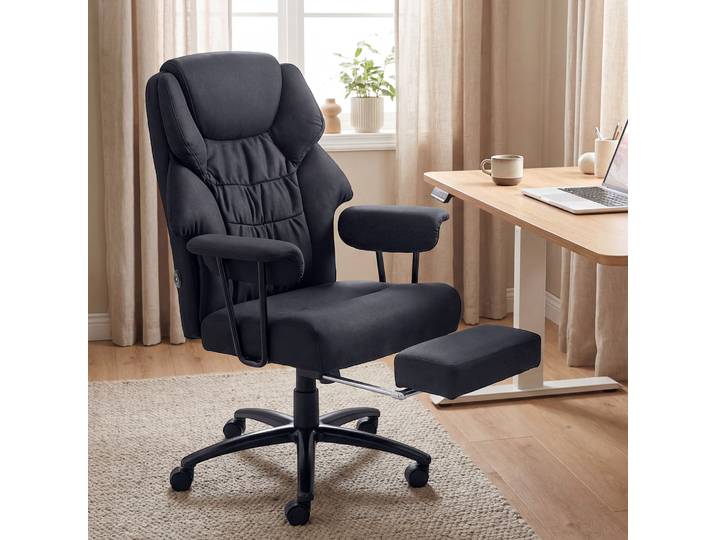HOMCOM Fauteuil Bureau Massant 3D Réglable Repose-Pieds Noir