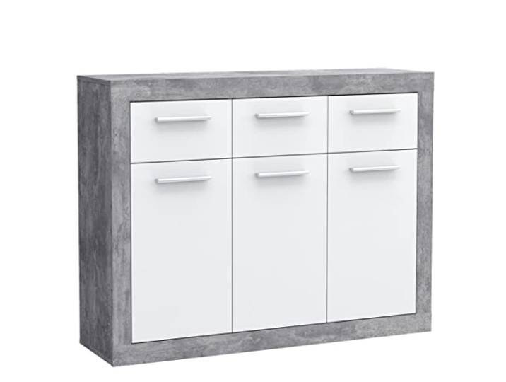 Newroom Kommode Betonoptik Lichtgrau Weiß Schubladen Sideboard Wohnzimmer