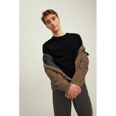Rundhalspullover JACK & JONES "JPRBLAMARK MERINO KNIT CREW NECK LN", Herren, Gr. S, schwarz, Strick, Obermaterial: 100% Wolle, unifarben, normal normal, Rundhals, Bündchen, Pullover Rundhalspullover, Wolle, regular fit