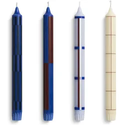 HAY, Kerzen, - Musterkerzen - H24 cm - Blau & Silber - 4er-Set (4 Stk.)