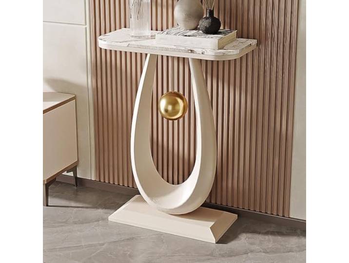 Sinterstein Konsolentisch Wassertropfen Goldkugel für Eingang Flur Zuhause Luxus Design Wassertropfen Goldkugel Platzsparend für Salon Flur Kleine Wohnung(White 2,40cm/15.7in)