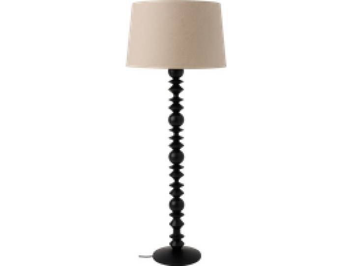 Lampadaire pied bois noir structuré et abat-jour beige Rolande