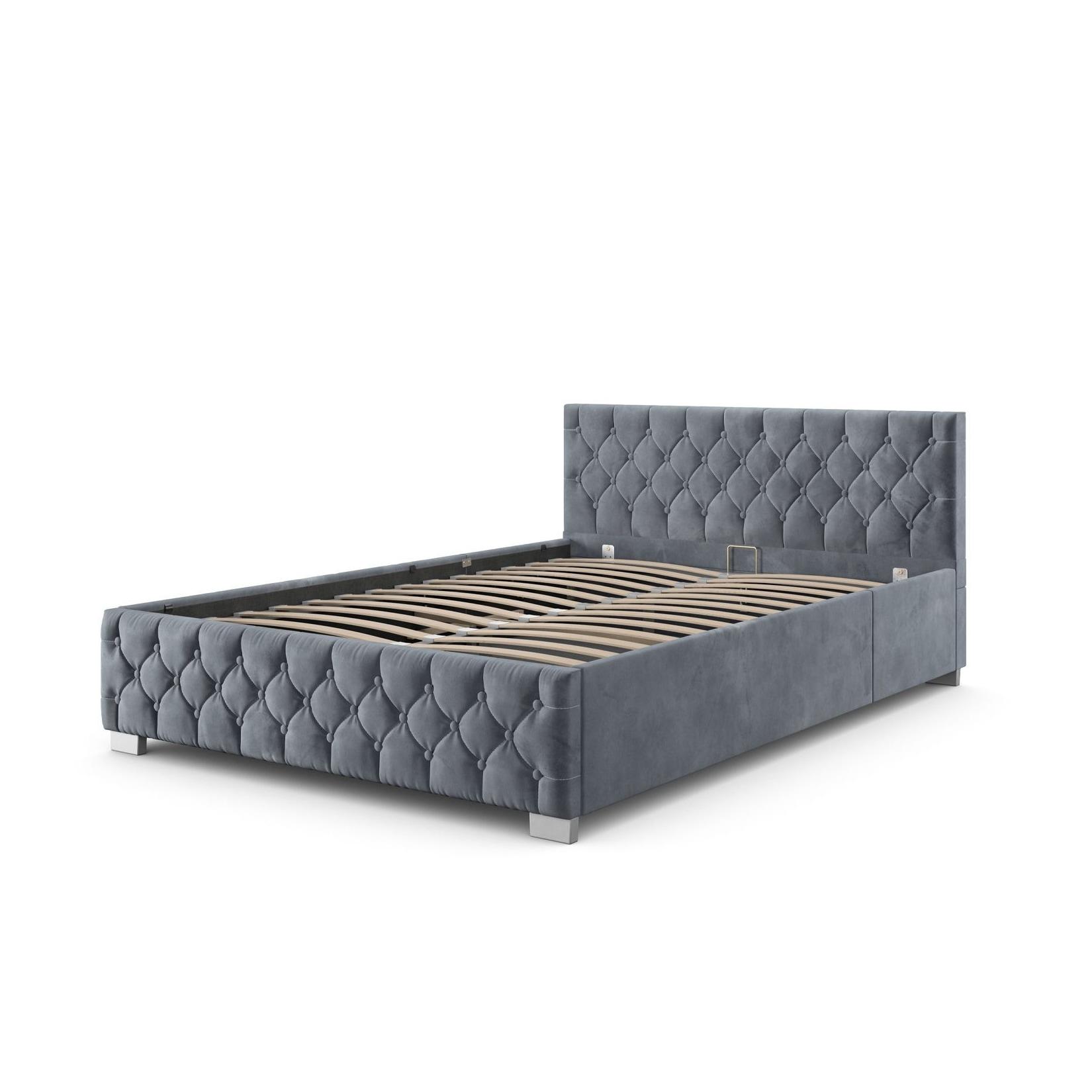 Juskys Polsterbett Nizza 180x200 cm - Lattenrost, Stauraum & LEDs - Samtbezug mit Steppung - Grau