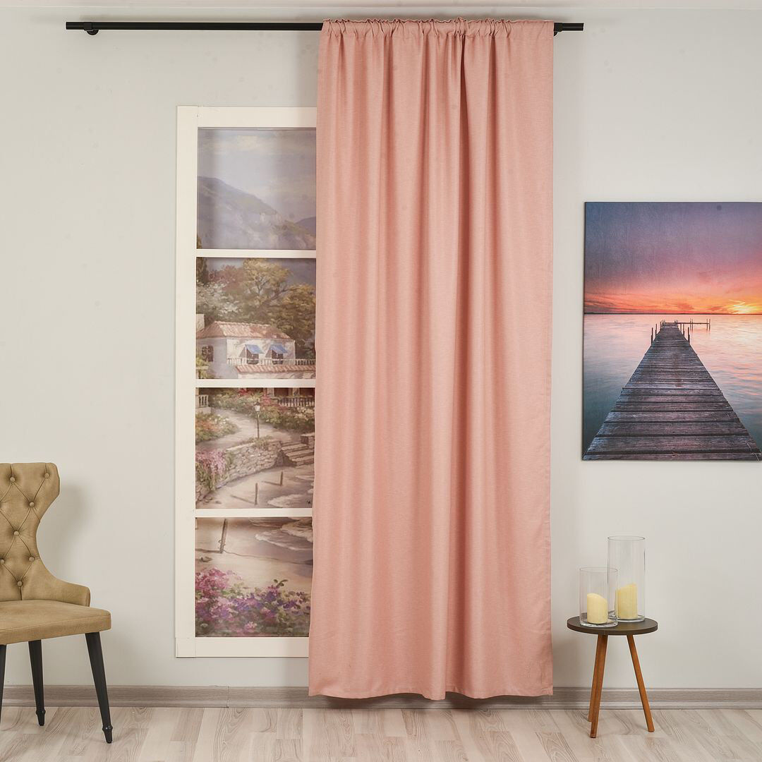 Lilijan Home & Curtain Extra Long & Extra Wide Faux Linen Decorative Curtain Single Panel Baby Pink 280cm Width x 145cm Drop