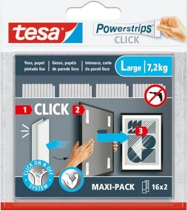 tesa Klettstreifen Powerstrips LARGE Click weiß, 32 St.