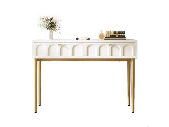 ELVORIN Coiffeuse 2 tiroirs 100 x 45 x 76 5 cm en bois et métal blanc crème