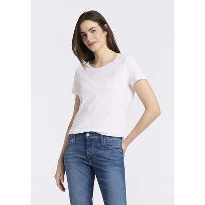 T-Shirt MUSTANG, Damen, Gr. L, weiß (general weiß), Jersey, Obermaterial: 100% Baumwolle, normal normal, Rundhals, Shirts T-Shirt, normale Passform, Kurzarm-Design