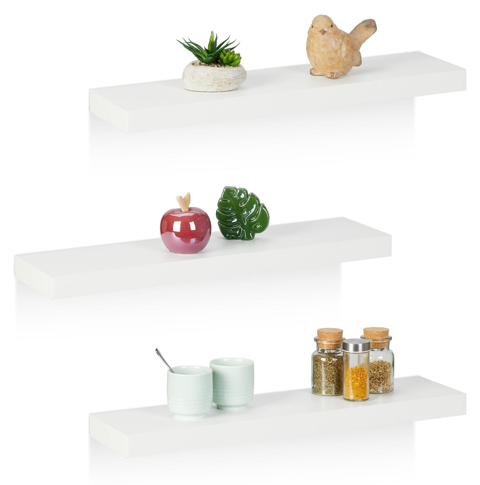 Set van 3 moderne wandplanken voor decoratie, wit