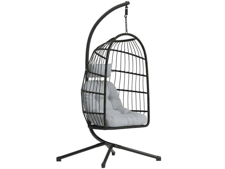 Outsunny Hängesessel Metall PE-Rattan Hellgrau, Füllung: Polyester,Polyester,Polyester,Polyester, X-Form, 101x196x105 cm, Gartenmöbel, Gartenschaukeln, Hängesessel