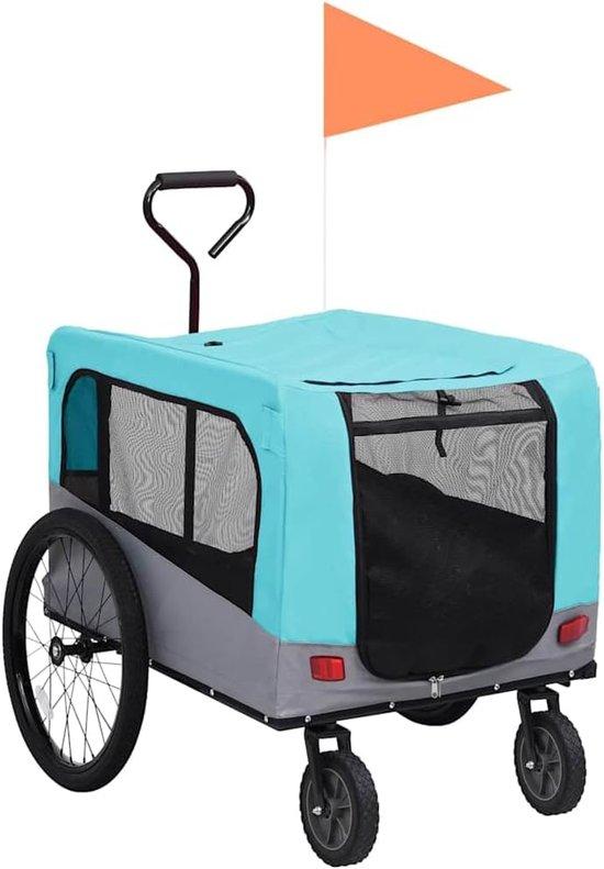 Famanu Tierfahrradanhänger - Hundeanhänger - Sicherer Transport - 2-in-1 Funktionalität - 63x131x107 cm - Blau Grau