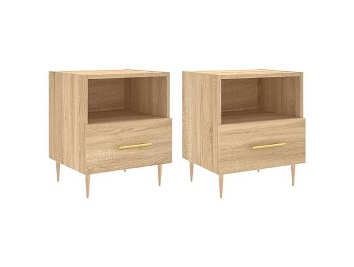 KUTYWEXFM Nachttisch 2er Set Sonoma-Eiche 40x35x47,5cm Nachtschrank Kompakte Beistelltische fürs Schlafzimmer mit Schublade und offenem Fach für ordentliche Aufbewahrung.