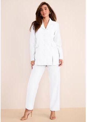 Plus Size Women's Plus Size Long Sleeve Ten-Button Shawl-Collar Pant Suit - 2-Piece Pant Set by Roaman's in White (Size 18 W)