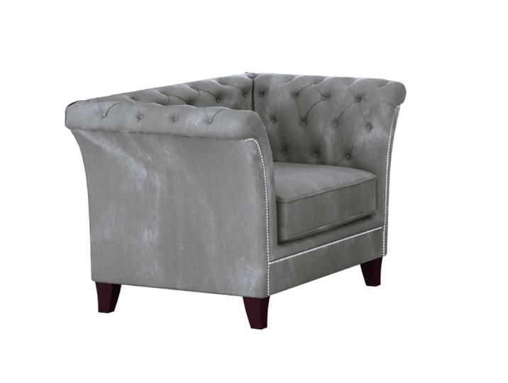 Fauteuil Chesterfield en velours, gris