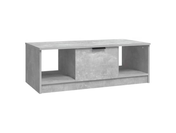 LASWWQMRF Couchtisch Betongrau Holzwerkstoff 102x50x36 cm Praktischer Wohnzimmertisch in Beton-Optik mit drei offenen Fächern für Zeitungen, Bücher und Dekoration.