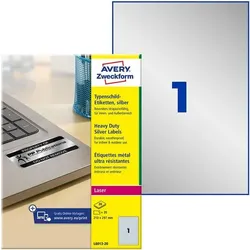 Avery Zweckform L6013-20 silberne Typenschild-Etiketten 210 x 297 mm 20 Stück silber