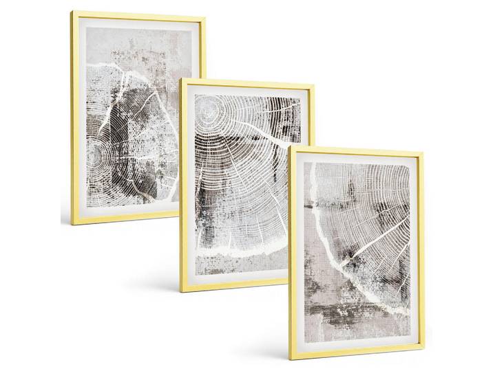 Tulup Bilder SET 3er Set - 40x60 cm Goldrahmen - Graue Holzmaserungsmuster, Goldfarben, Kunststoff, Rechteckig, 40x60 cm, gerahmt, Bilder & Rahmen, Bilder