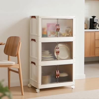 Collapsible Storage Cabinet with Magnetic Doors & Wheels 3/4/5-Tier Foldable Organizer for Home Office Bedroom