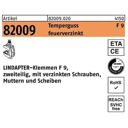 Lindapter, Zubehör Befestigungstechnik, Klemme R 82009 GTW 40 F 9 M 24 / 45 - 95 Temperguss feuerverzinkt