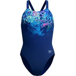 SPEEDO Damen Schwimmanzug Female Placement Printed Leaderback, Größe 44 in Blau Blau