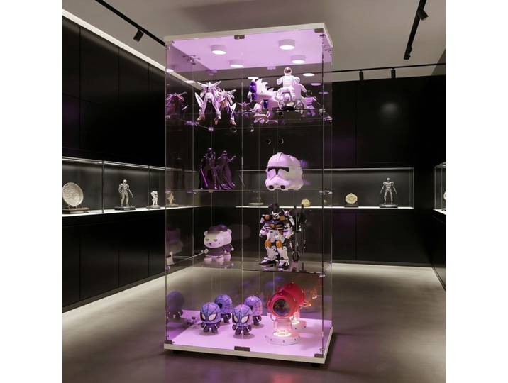 Vitrine en verre Armoire de Collection avec serrure et éclairage LED Vitrine avec 2 portes 4 compartiments 164x80x36cm Blanc