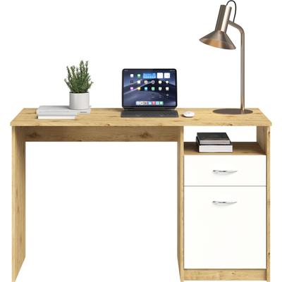 Schreibtisch FMD "Jackson", artisan eiche, weiße, B:123cm H:76,5cm T:50cm, Tische, Schreibtisch, mit flexibel montierbarer Stauraumeinheit, Breite 123 cm