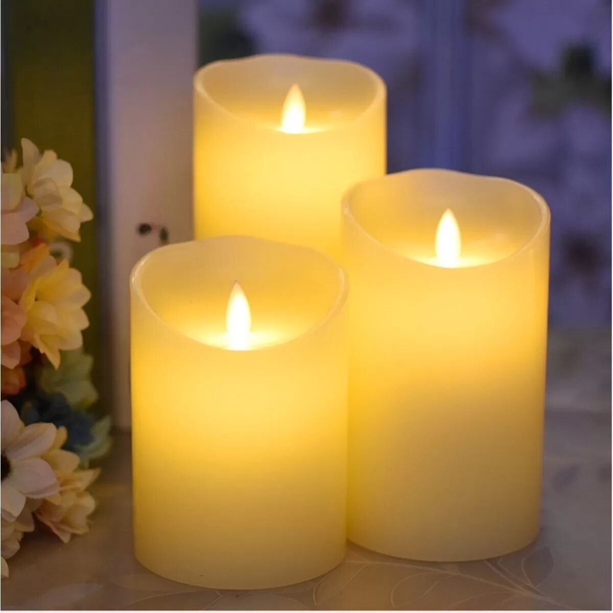 INF Bougie LED Ondoyante Brillante 7.5x12.5cm - Sans Flamme, Fonctionne sur Piles