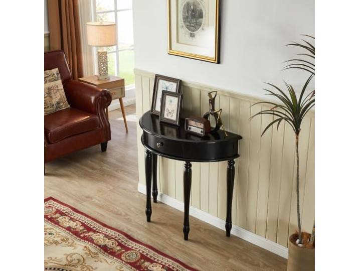 HLDJYLZS Massivholz Halbmond Konsolentisch mit Schublade, Eingangstisch Massivholz, Halbmond-Design, Schublade, Vintage Konsolentisch für Flur, Eingang, Foyer und Wohnzimmer