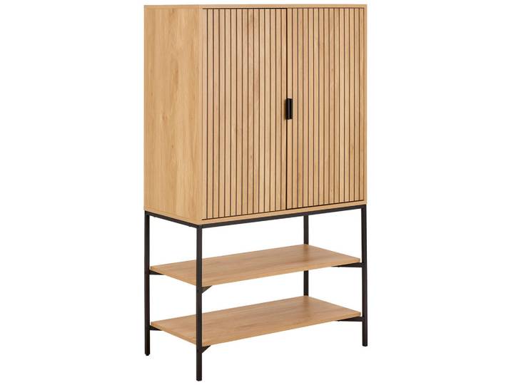 Highboard, Schwarz & Braun, 80x140x40 cm, Holzwerkstoff, 3 Fächer, Kleinmöbel