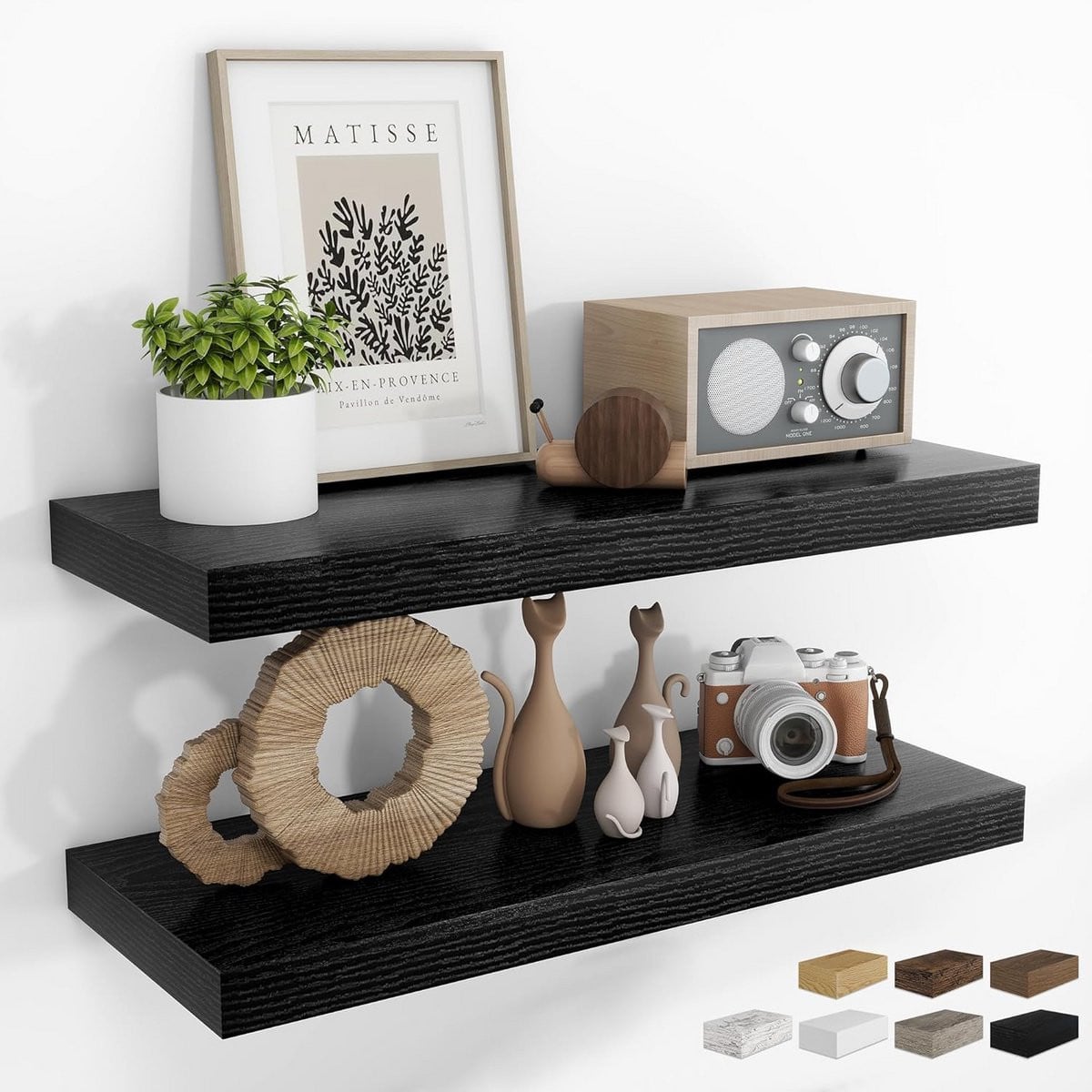 Set van 2 rustieke houten zwevende wandplanken voor de woonkamer, keuken of badkamer