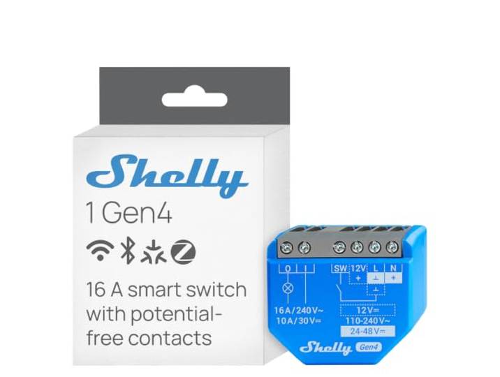 Shelly 1 Gen4 - Module interrupteur Matter\, Zigbee\, Wi-Fi\, 1 Canal 16A\, Contacts secs\, Ouvre-porte de garage connecté\, Contrôle à distance app\, Compatible Alexa\, Google\, SmartThings\, Apple Homekit