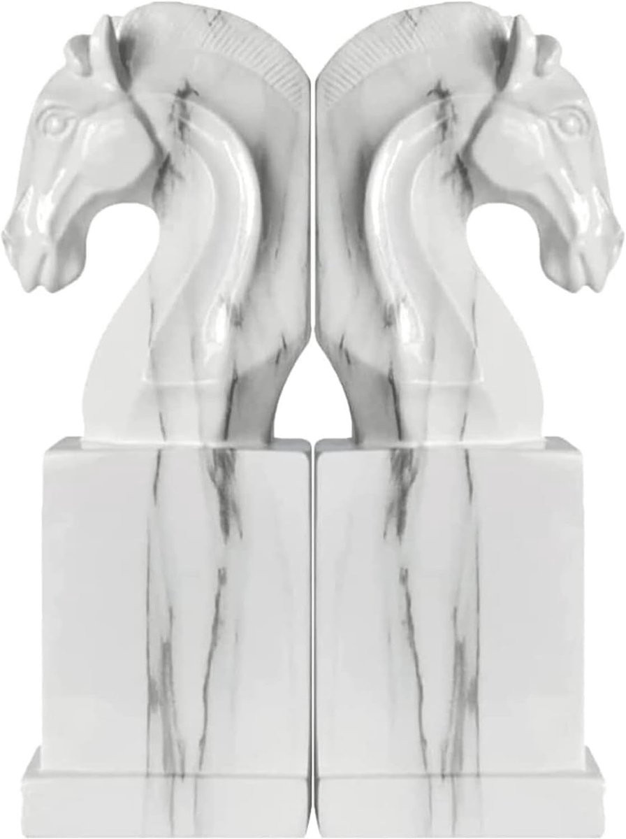Boekensteunen Paard - Decoratieve Boekenhouders in Wit Hars - Lengte: 24,5 cm