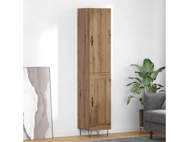Modernes Highboard mit Metallfüßen, Elegantes Highboard für die Einrichtung in Weiß, aus Holzwerkstoff, Langlebiges mit Türen und Stauraum, 34,5x34x90 cm