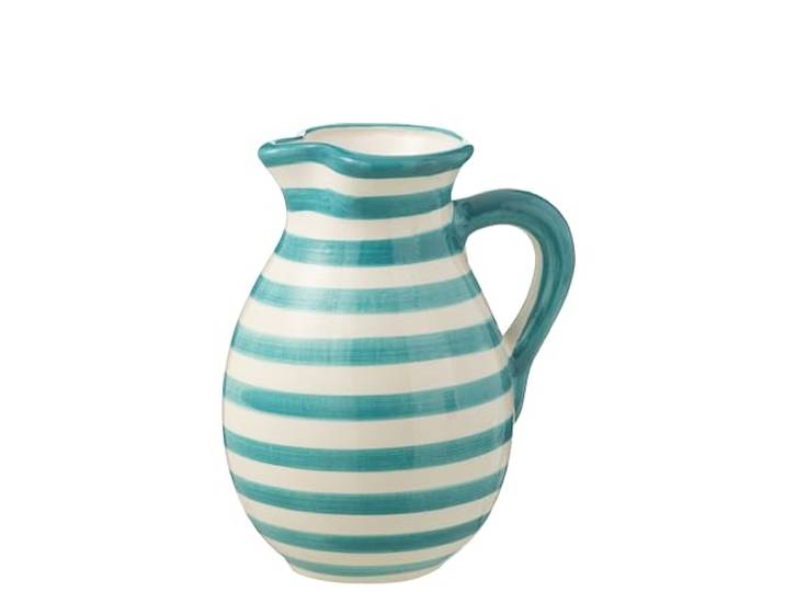 PITCHER GRANADA STRIPES Ceramic WHITE/AQUA LARGE