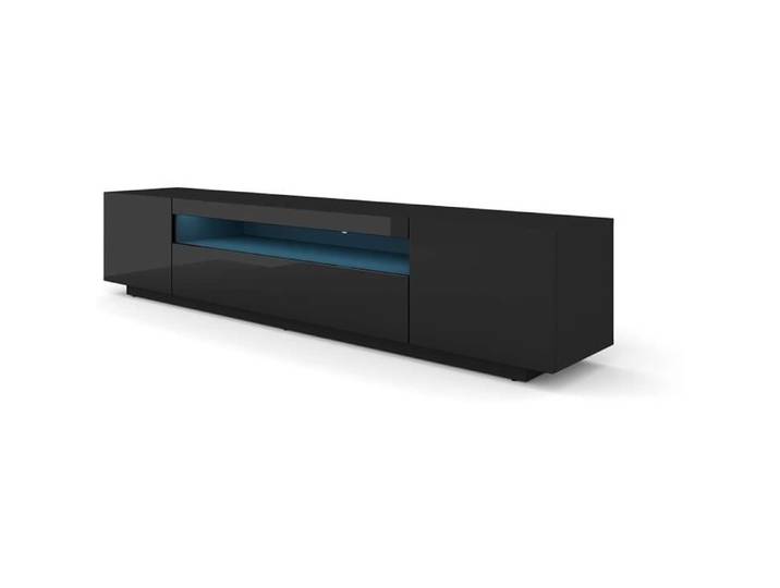 Mueble TV Table 200 cm Salon Hi-Fi Commode Noir Brillant avec éclairage bleu LED