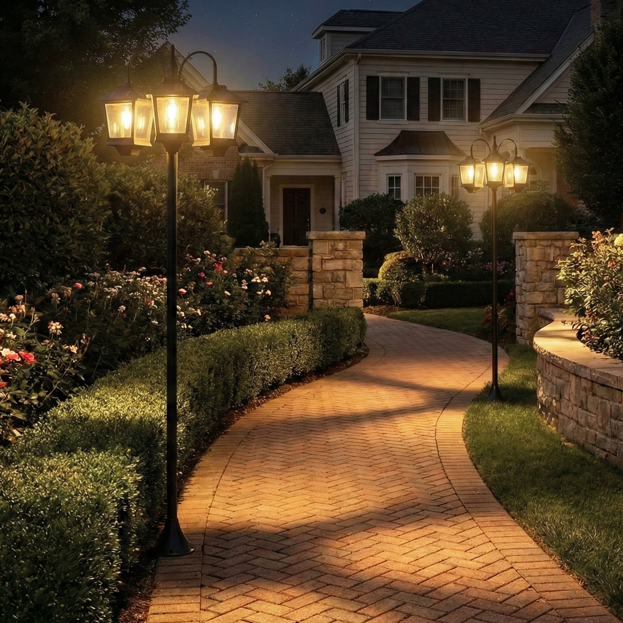 Outsunny Lampione solare da esterno a 3 teste, lampione da giardino, illuminazione LED, sensore automatico crepuscolo-alba, nero   Aosom Italy