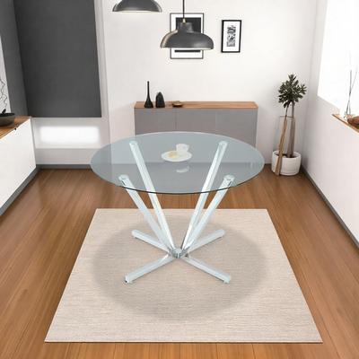 ZWYO HOSIMU "45"" Round Glass Dining Table, Modern Circular Kitchen Table with Tempered Glass Top & Metal Base"