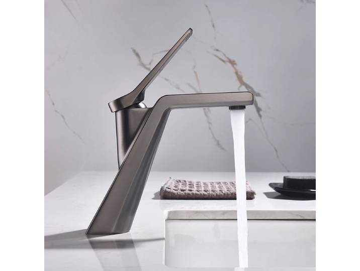 Pistolet en laiton gris simple pistolet gris lavabo de salle de bains lavabo monotrou robinet d'eau chaude et froide