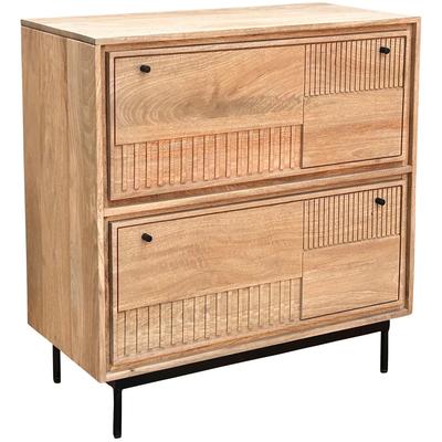 Schuhschrank SIT "Burano aus Mangoholz mit 2 Klappen & dekorativer Lamellenfront", braun (natur, schwarz), B:85cm H:90cm T:40cm, Massivholz, Schränke, Schuhschrank, Kunstvolle Holzschnitzereien mit schwarzen Metallgriffen als Kontrast